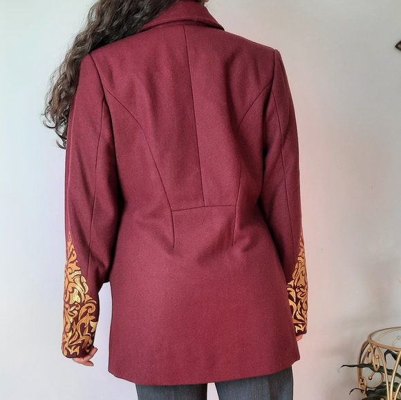 Burgundy embroidered pea coat - Picture 2 of 12